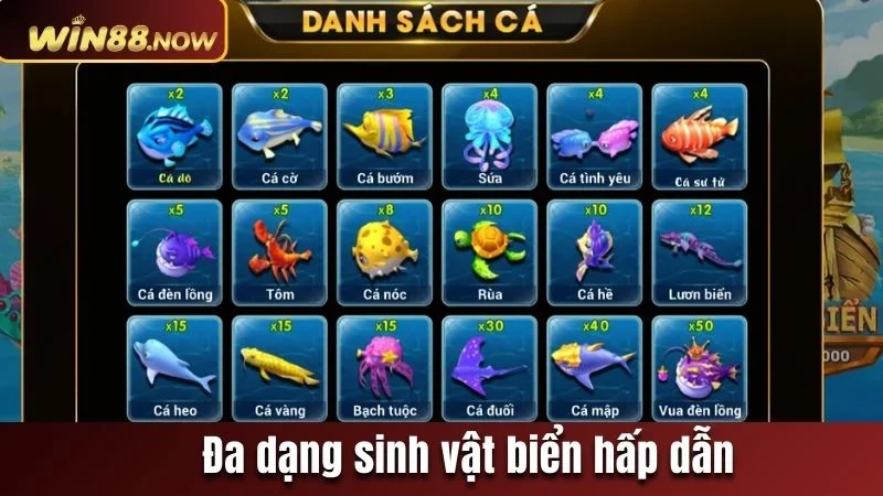 Đa dạng các loại sinh vật biển cho người chơi thỏa thích săn