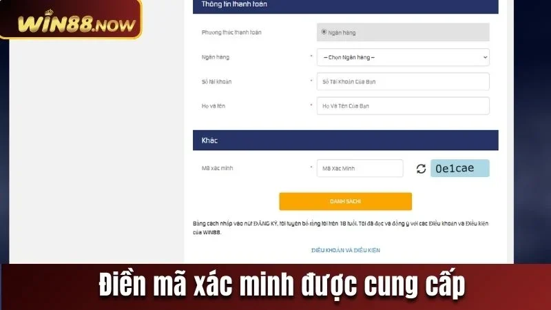 Nhập mã xác minh được hệ thống cung cấp vào ô